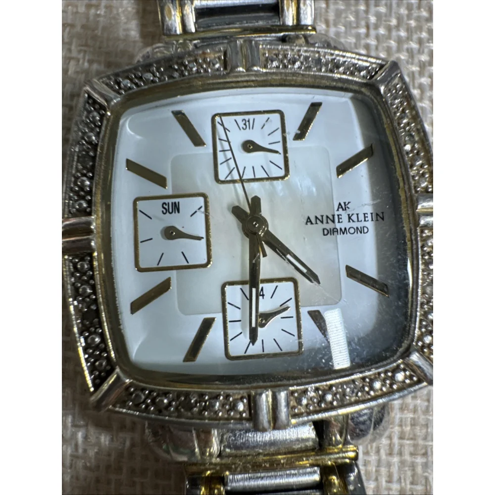 Anne Klein Diamond 6P27 10/8733 Watch Silver Gold Plated Womens Quartz Analog